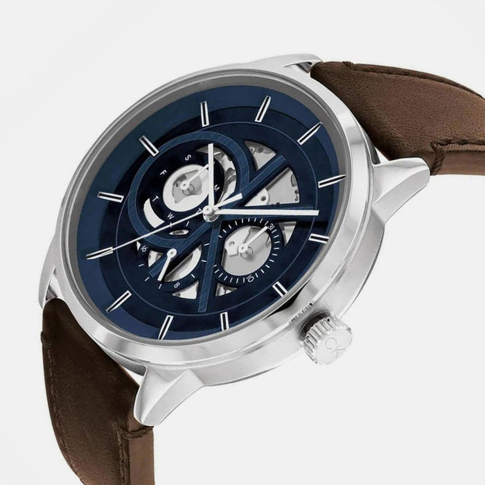 Modern Men Quartz Blue Dial Multi-Function Leather Watch 25200216