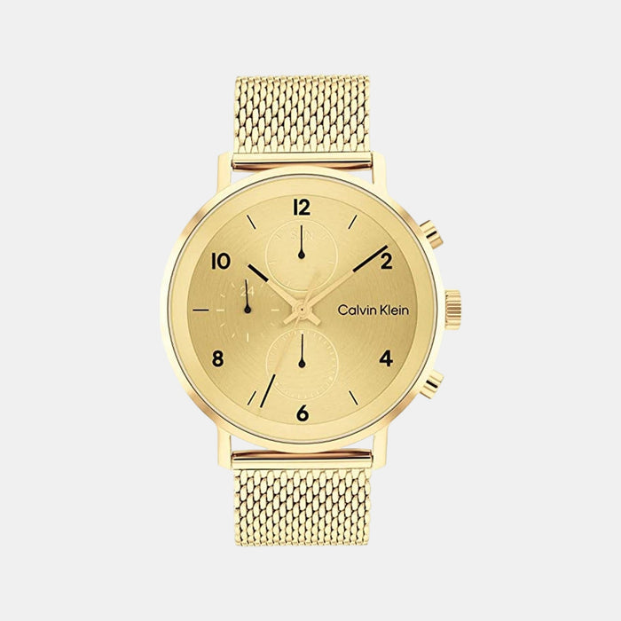 Modern Men Quartz Gold Dial Multi-Function Mesh Watch 25200109