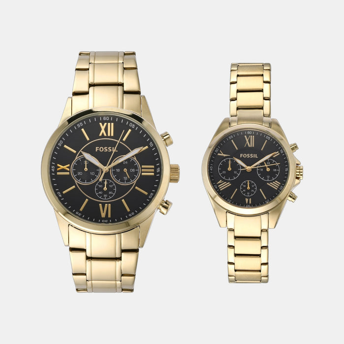 Modern Unisex Quartz Black Dial Chronograph Stainless Steel Watch BQ2400SET