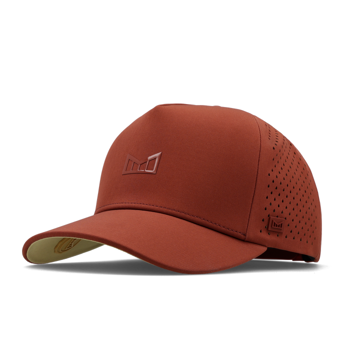 The angled view of the melin Split Fit Odysea Hydrolite hat in burnt brick