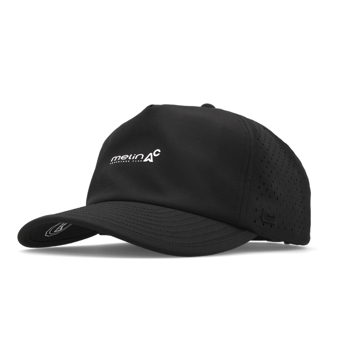 The angled view of the melin Split Fit Odysea Packable Hydro hat in black
