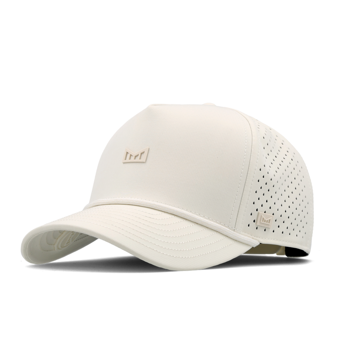 The angled view of the melin Split Fit Odysea Rope Bulls Icon Hydro hat in egret