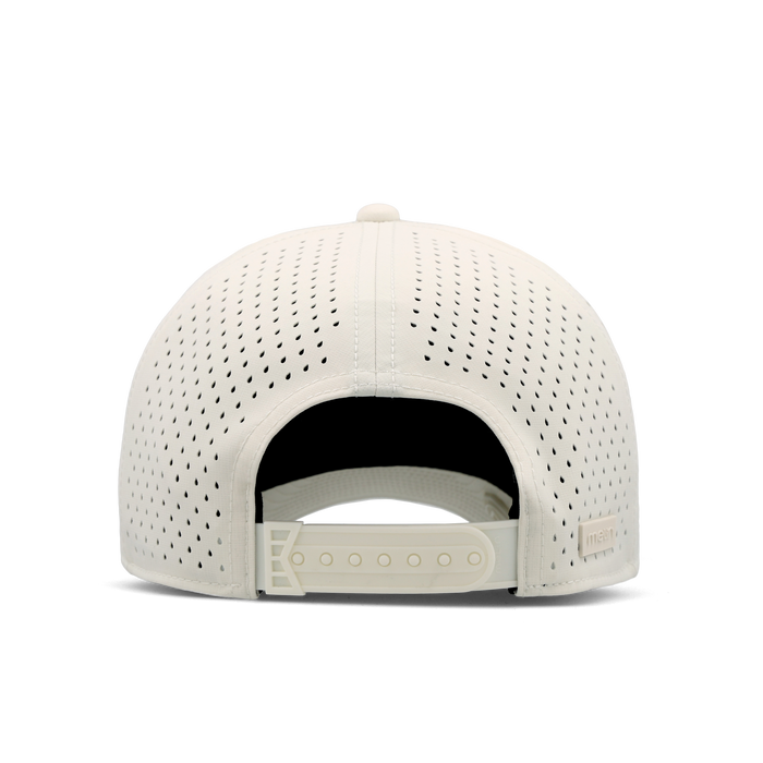 The back view of the melin Split Fit Odysea Rope Bulls Icon Hydro hat in egret