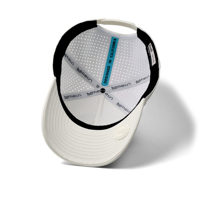 The inside view of the melin Split Fit Odysea Rope Bulls Icon Hydro hat in egret