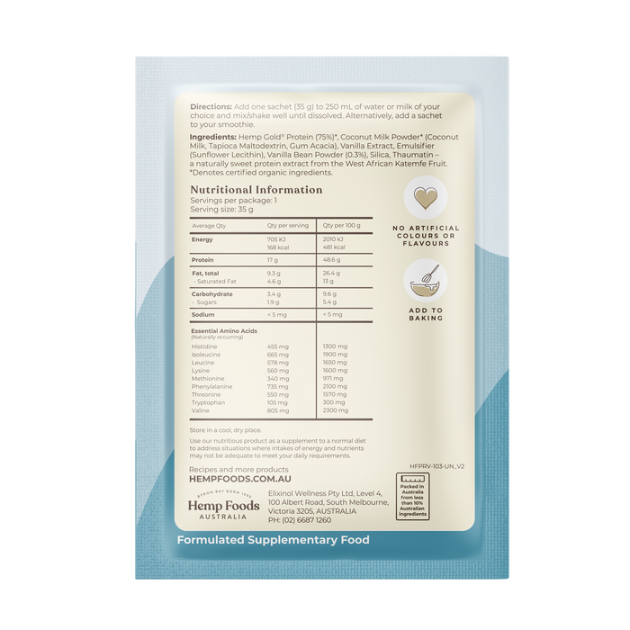 Organic Hemp Protein Vanilla - 7 x 35g Sachet