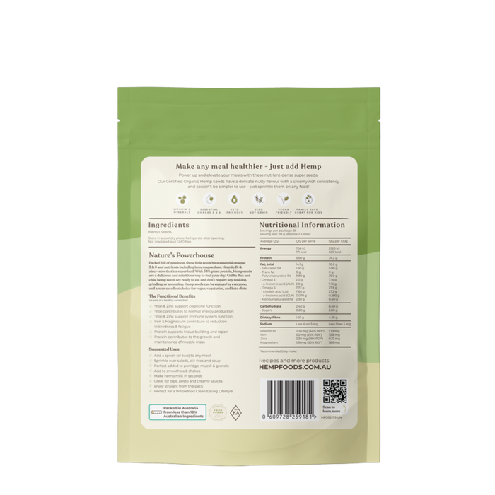 Organic Hulled Hemp Seeds - 1kg