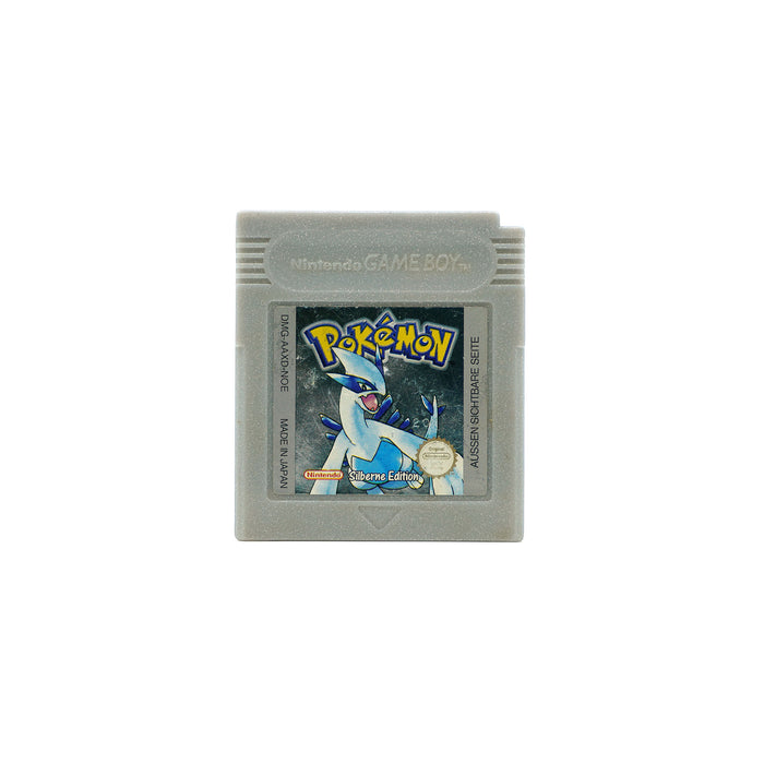 Pokémon Silber Spiel für Game Boy Color in glitzerndem, silbernen Gehäuse - Vorderseite