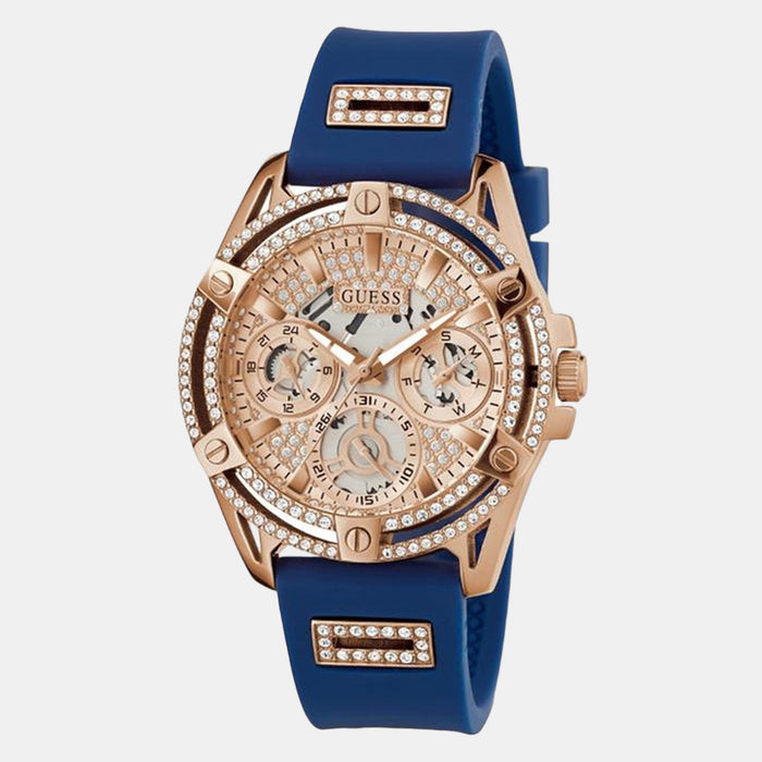 Queen Women Quartz Pink Dial Multi-Function Silicone Watch GW0536L5