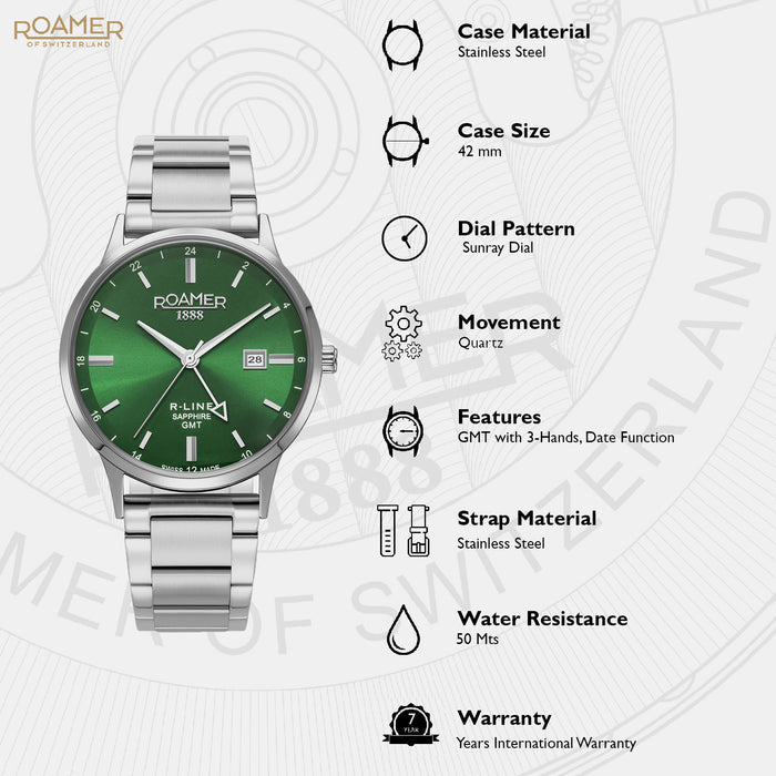 R-Line Men Quartz Green Dial Analog Stainless Steel Watch 990987 41 75 05