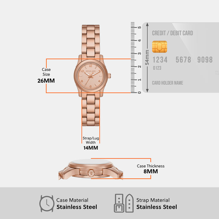 Runway Women Quartz Rose Gold Dial Analog Stainless Steel Watch MK7458