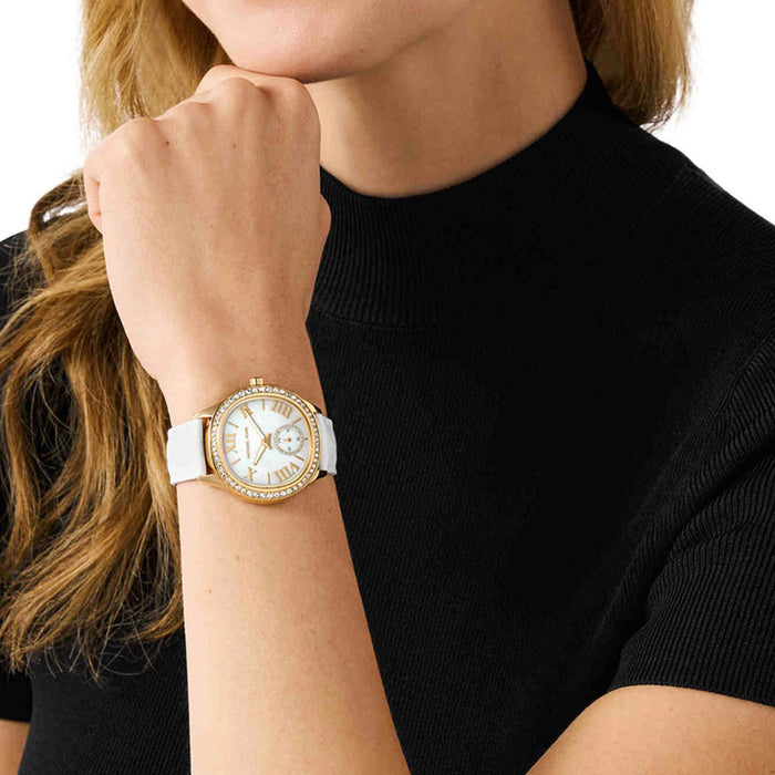 Sage Women Quartz Mother Of Pearl Dial Analog Leather Watch MK4818