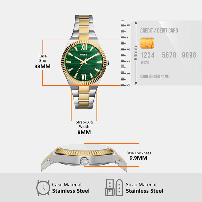 Scarlette Women Quartz Green Dial Analog Stainless Steel Watch ES5334