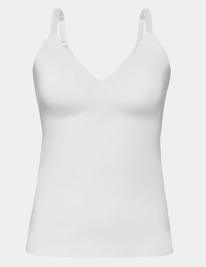 | LuxeLift V-Neck Tank shown front-facing against a light gray background | White