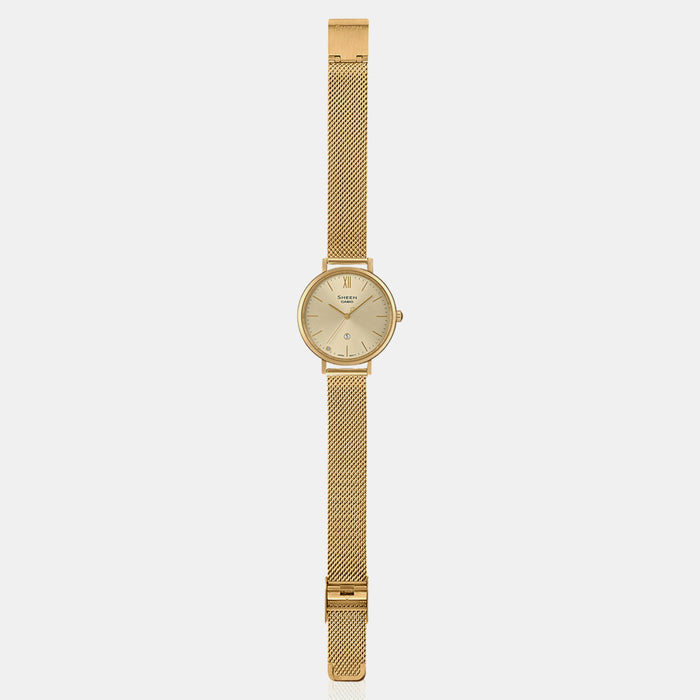 Sheen Women Quartz Gold Dial Analog Mesh Watch SH280