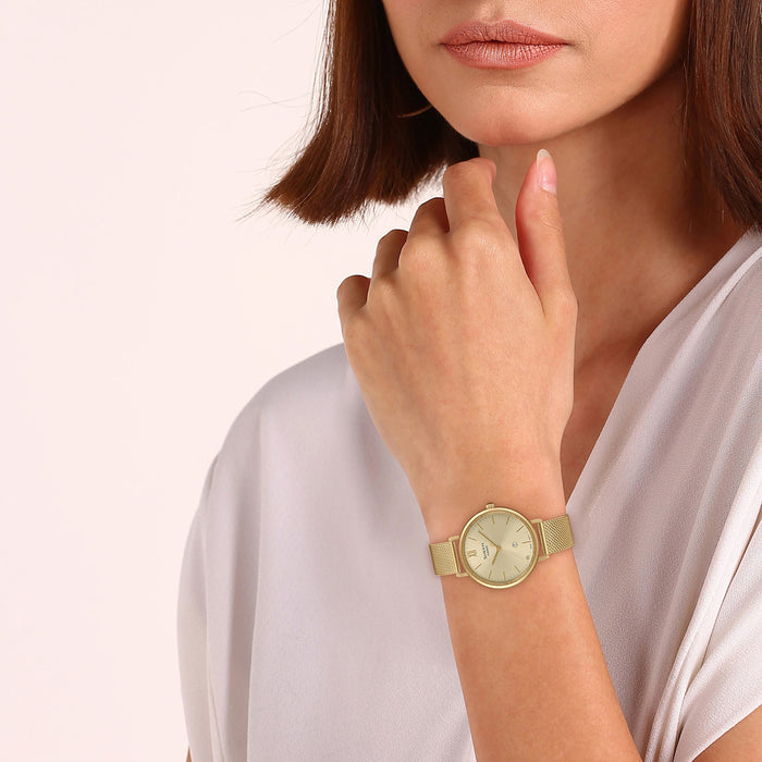 Sheen Women Quartz Gold Dial Analog Mesh Watch SH280