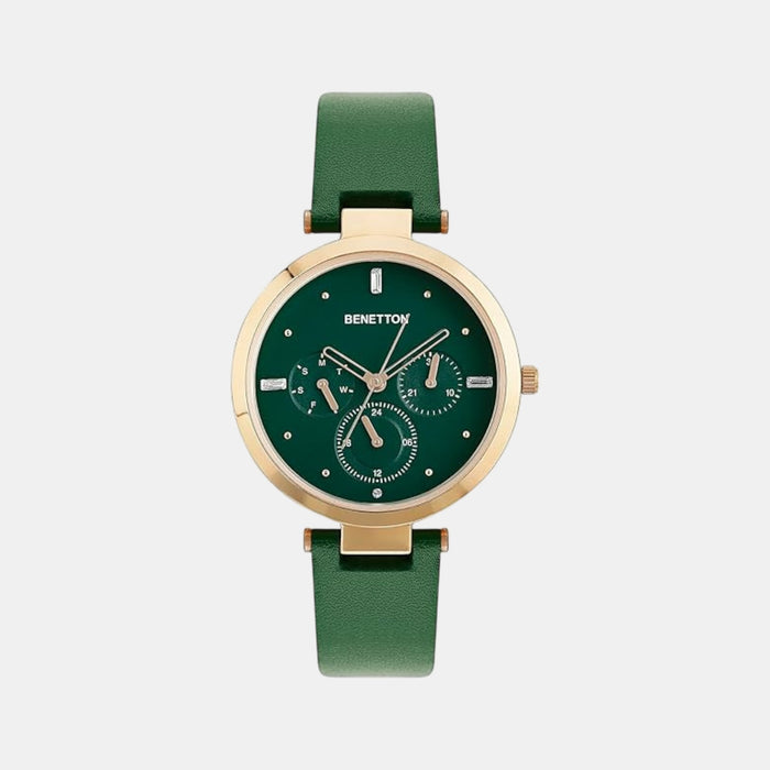 Signature Women Quartz Green Dial Multi-Function Leather Watch UWUCL1004