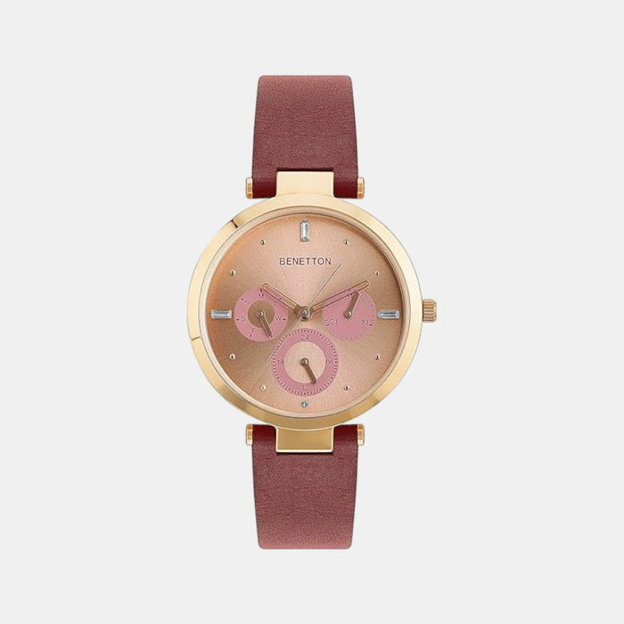 Signature Women Quartz Pink Dial Multi-Function Leather Watch UWUCL1008