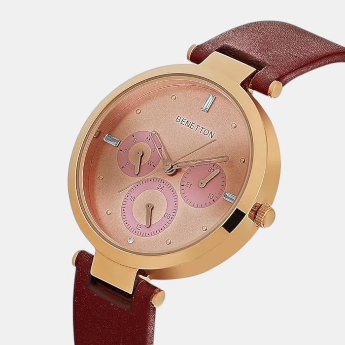 Signature Women Quartz Pink Dial Multi-Function Leather Watch UWUCL1008