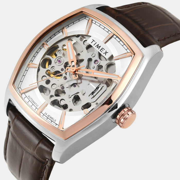 Signio Men Automatic Silver Dial Analog Leather Watch TWEG25901