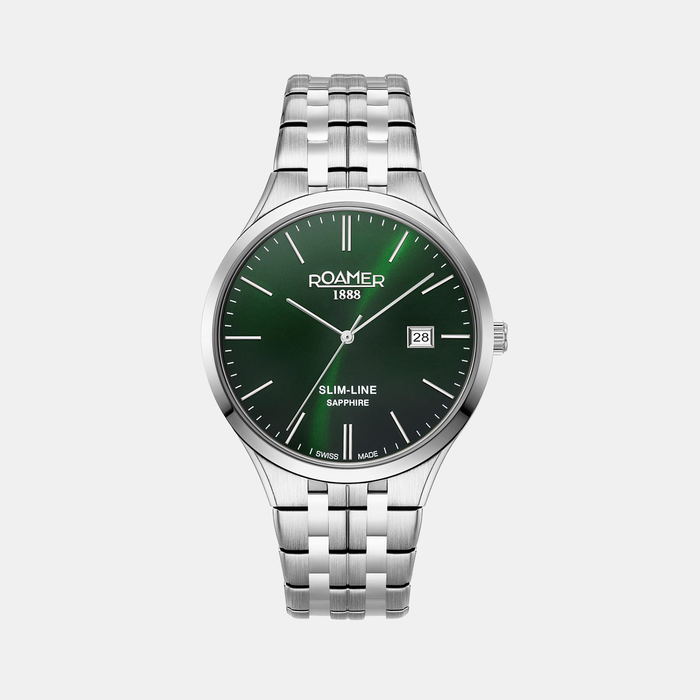 Slim-Line Classic Men Quartz Green Dial Analog Stainless Steel Watch 512833 41 75 20