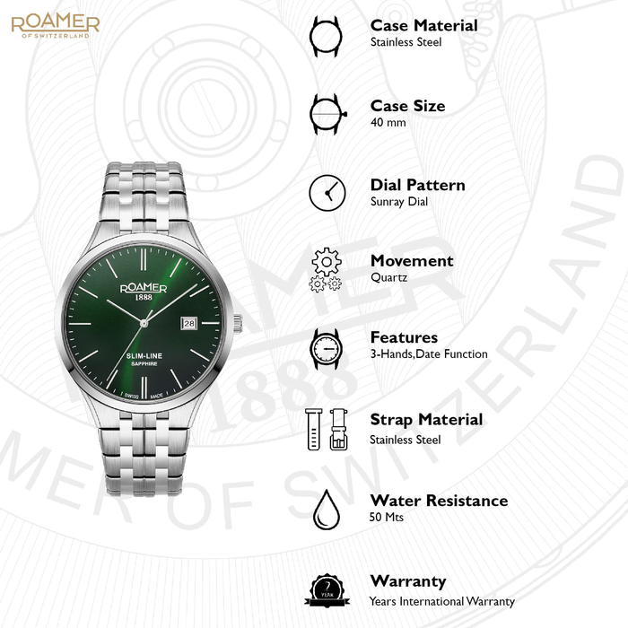 Slim-Line Classic Men Quartz Green Dial Analog Stainless Steel Watch 512833 41 75 20