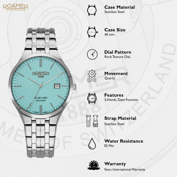 Slim-Line Men Quartz Blue Dial Analog Stainless Steel Watch 512833 41 05 20