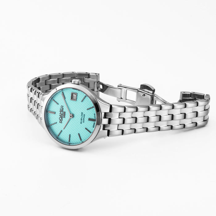 Slim-Line Women Quartz Blue Dial Analog Stainless Steel Watch 512857 41 05 20