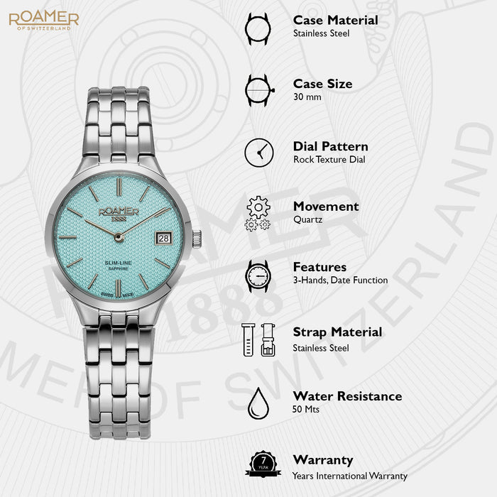 Slim-Line Women Quartz Blue Dial Analog Stainless Steel Watch 512857 41 05 20