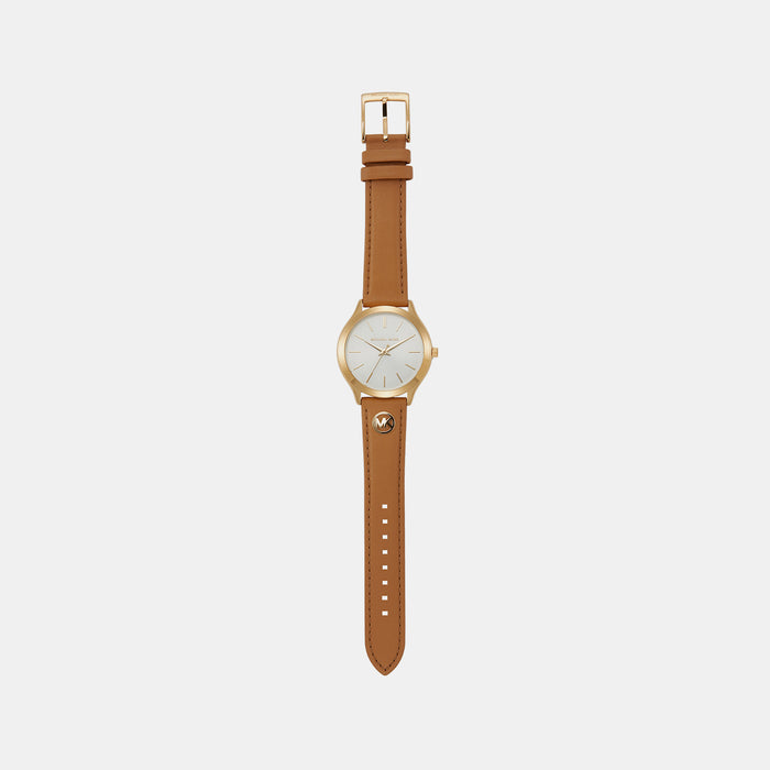 Slim Runway Women Quartz White Dial Analog Leather Watch MK7465