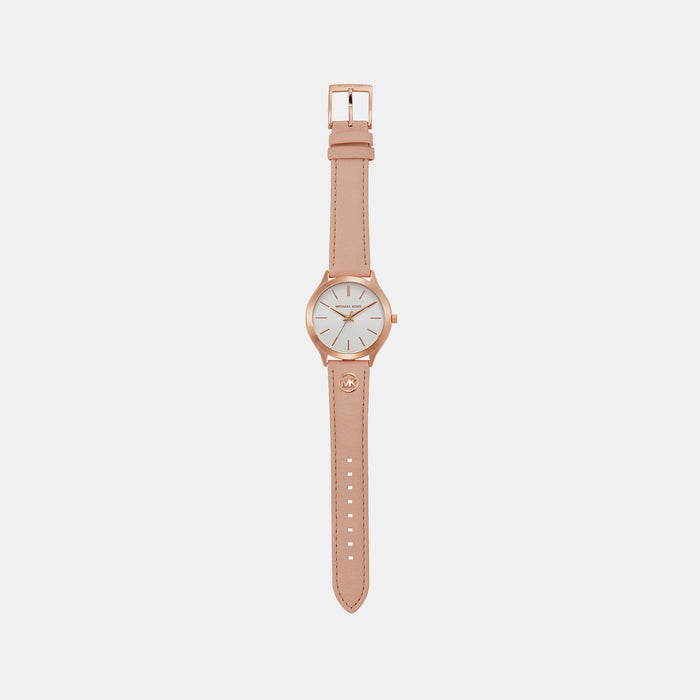Slim Runway Women Quartz White Dial Analog Leather Watch MK7467