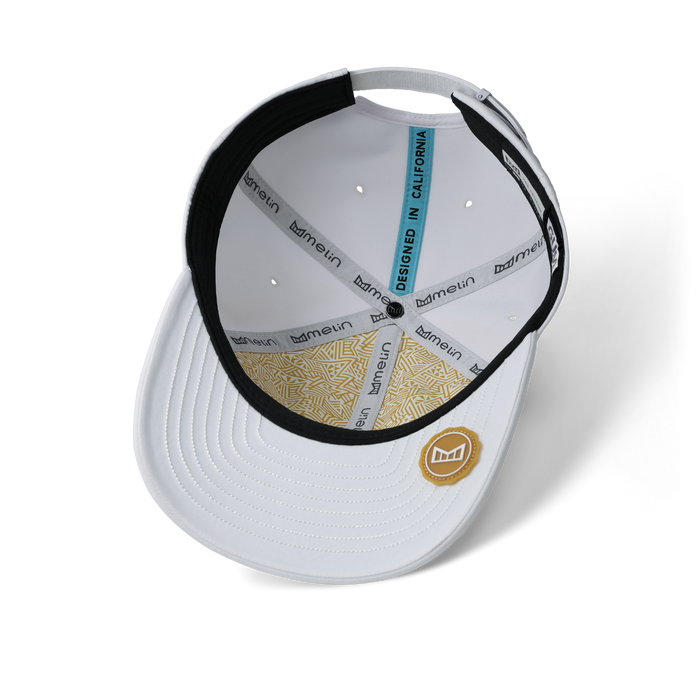The inside view of the melin The Legend Hydro  Performance Dad Hat in  White / Gum