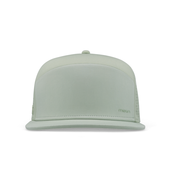 The frontal view of the melin Horizon Fit Trenches Hydrolite hat in dusty mint