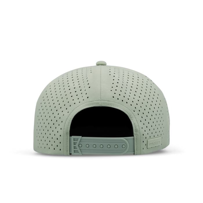 The back view of the melin Horizon Fit Trenches Hydrolite hat in dusty mint