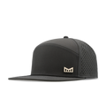 The angled view of the melin Horizon Fit Trenches Icon Hydro hat in faded black