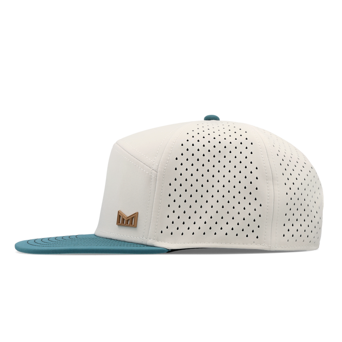 The side view of the melin Horizon Fit Trenches Icon Hydro hat in riverwalk