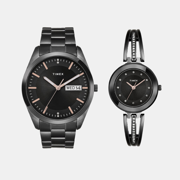 Trendline Couple Quartz Black Dial Analog Stainless Steel Watch TW00PR310