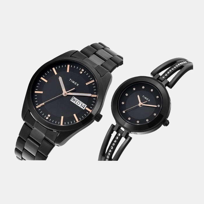 Trendline Couple Quartz Black Dial Analog Stainless Steel Watch TW00PR310