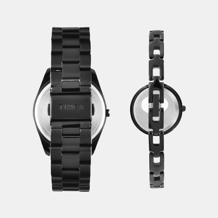 Trendline Couple Quartz Black Dial Analog Stainless Steel Watch TW00PR310