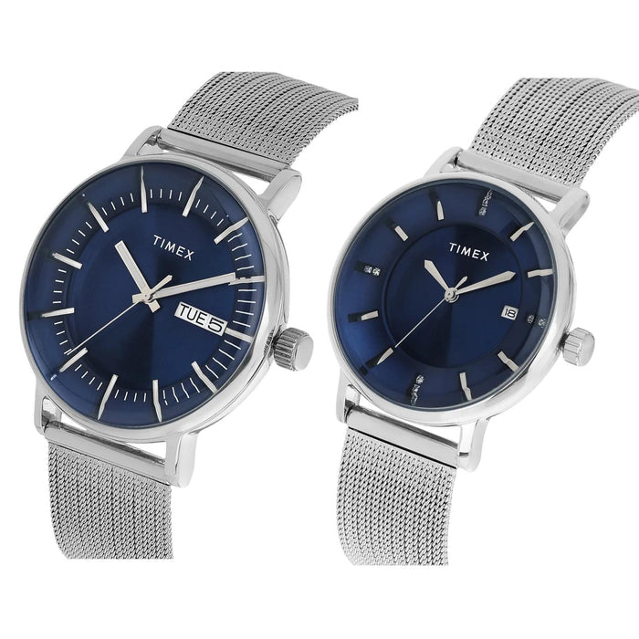 Trendline Couple Quartz Blue Dial Analog Stainless Steel Watch TW00PR323