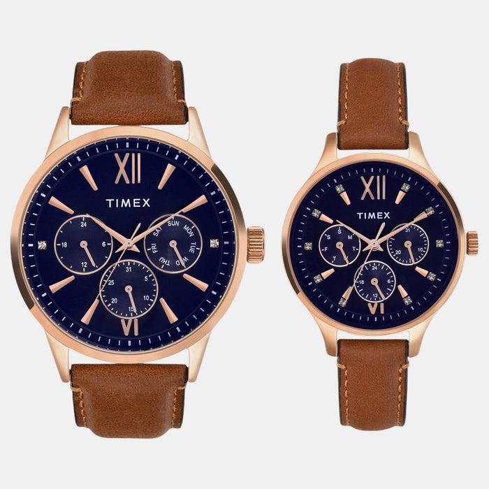 Trendline Couple Quartz Blue Dial Multi-Function Leather Watch TW00PR302