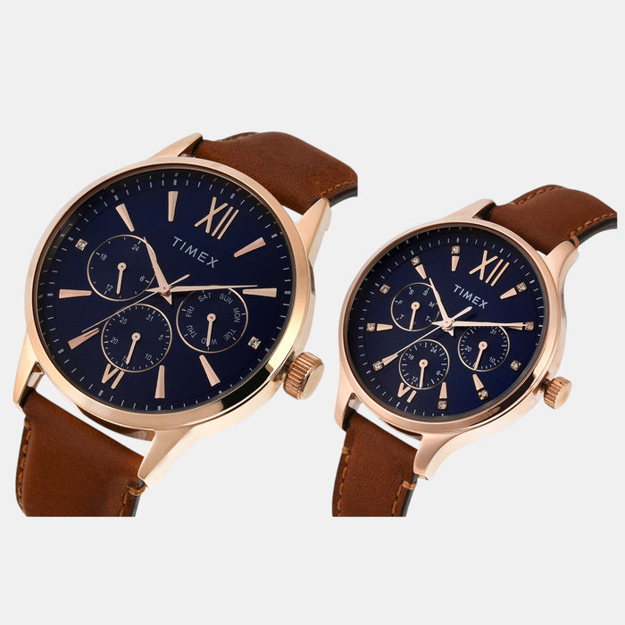 Trendline Couple Quartz Blue Dial Multi-Function Leather Watch TW00PR302