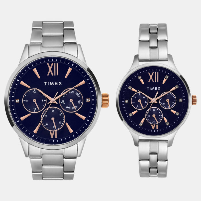 Trendline Couple Quartz Blue Dial Multi-Function Stainless Steel Watch TW00PR305