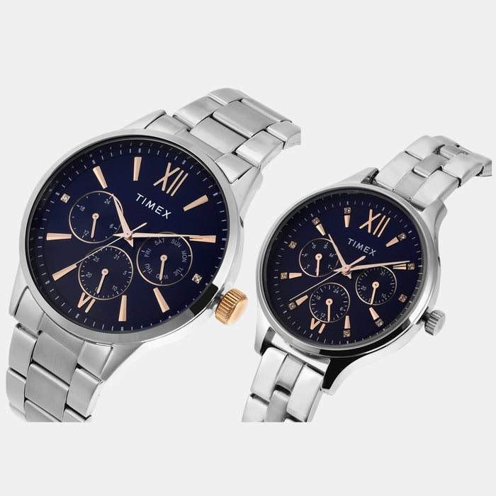 Trendline Couple Quartz Blue Dial Multi-Function Stainless Steel Watch TW00PR305
