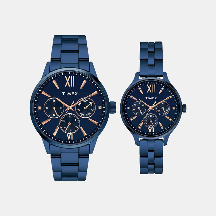 Trendline Couple Quartz Blue Dial Multi-Function Stainless Steel Watch TW00PR313