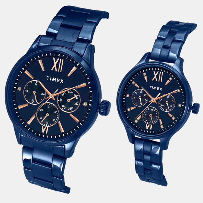 Trendline Couple Quartz Blue Dial Multi-Function Stainless Steel Watch TW00PR313