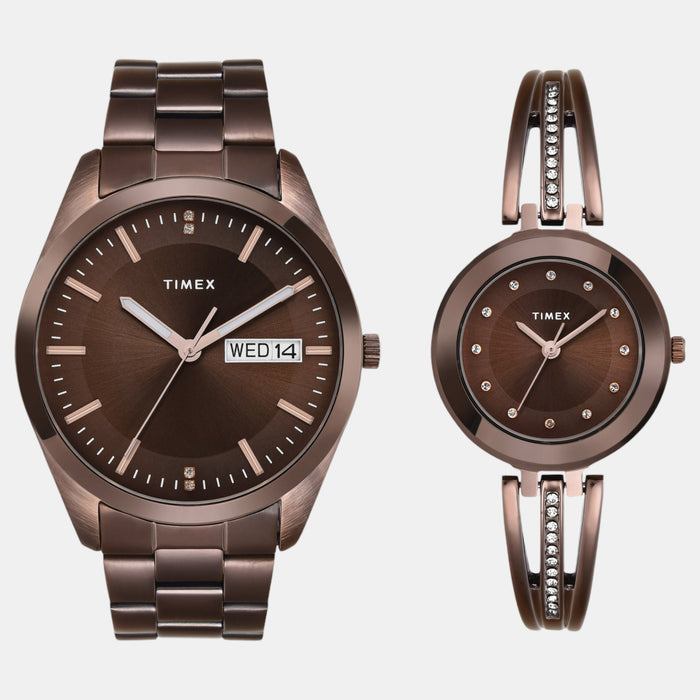 Trendline Couple Quartz Brown Dial Analog Stainless Steel Watch TW00PR311