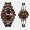 Trendline Couple Quartz Brown Dial Analog Stainless Steel Watch TW00PR311