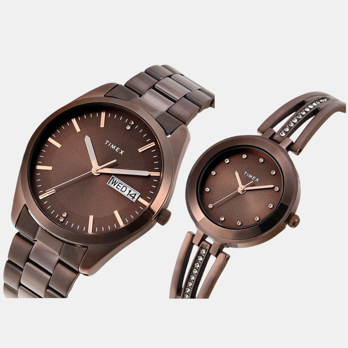 Trendline Couple Quartz Brown Dial Analog Stainless Steel Watch TW00PR311