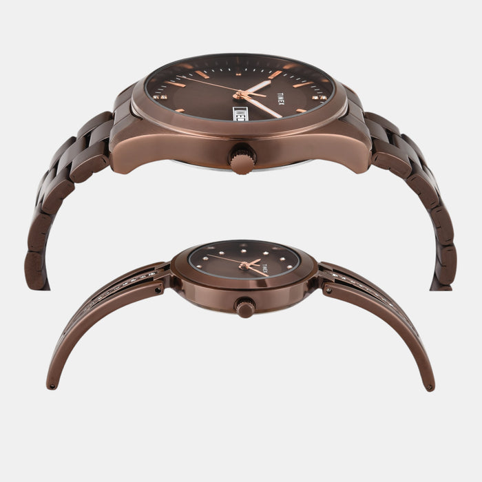Trendline Couple Quartz Brown Dial Analog Stainless Steel Watch TW00PR311