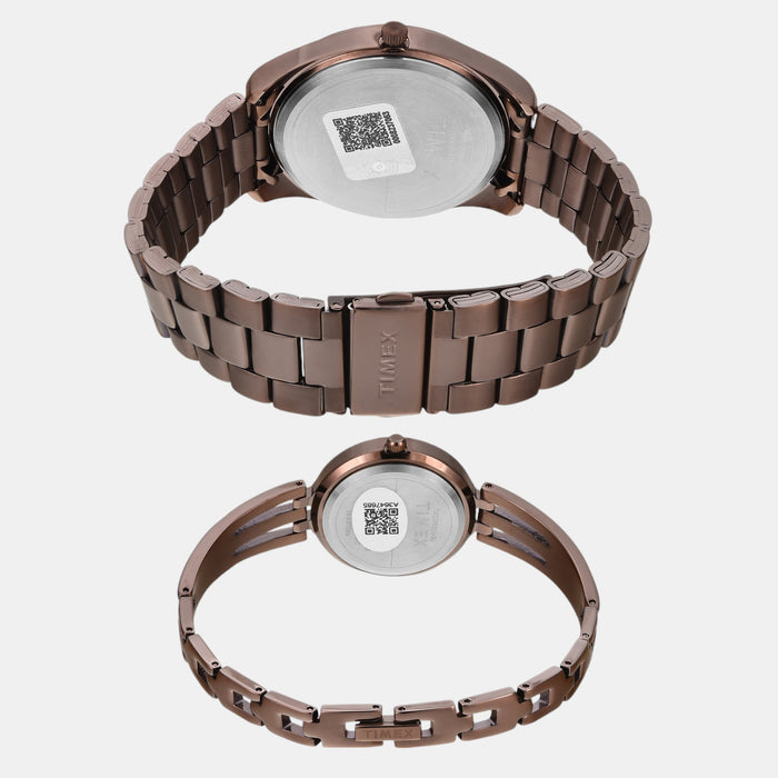 Trendline Couple Quartz Brown Dial Analog Stainless Steel Watch TW00PR311